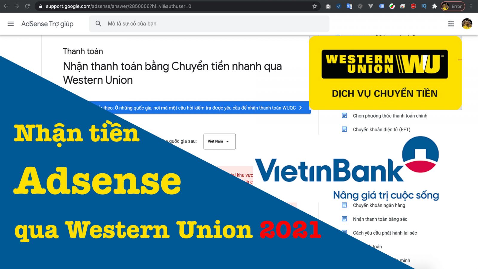 Nhận tiền Adsense qua Western Union 2021 như thế nào?