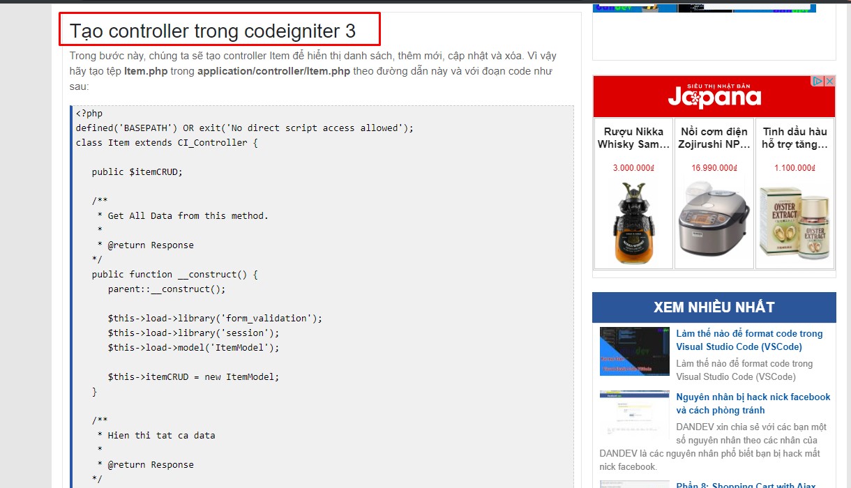 Tạo controller trong codeigniter 3