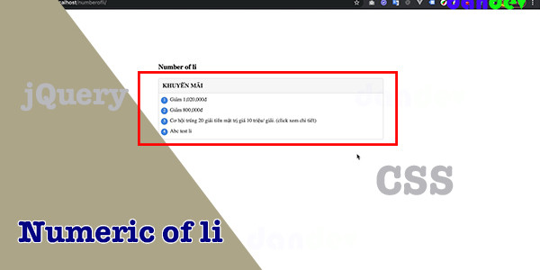 Hiển thị số thứ tự tăng dần cho thẻ li sử dụng jquery